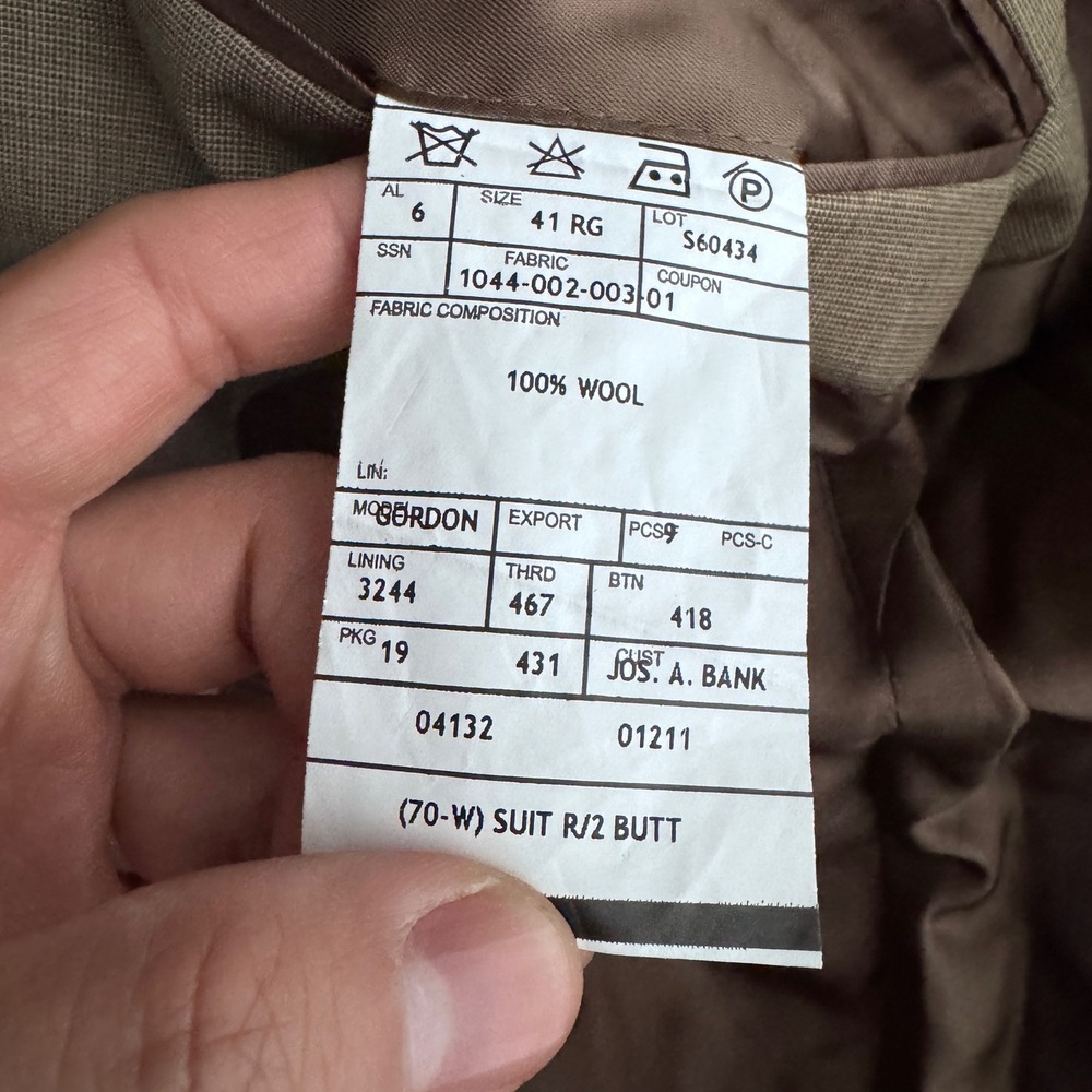 Jos. A. Bank Suit Mens 41R 34x31 Taupe Brown Solid Signature 100% Wool 2-Button - Picture 5 of 6